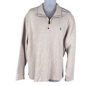 Polo Ralph Lauren Mens XXL Tan Rib Mockneck 1/4 Zip Pullover Old Money Timeless